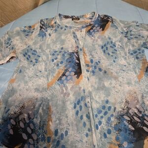 Ambria Sz18 Sheer V Neck Abstract Design  3/4 Sleeve Blouse Feminine Boho